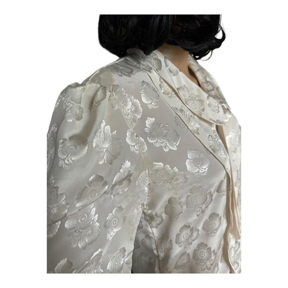 Vintage JOZELL Puff Sleeve 80's cream floral print blouse with necktie size 9/10 - Picture 8 of 16